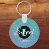 Modern Sweet 16 Blauwgroen Aqua Glitter - Speciaal Sleutelhanger (Voorkant)