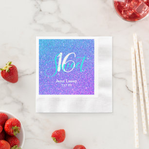Modern Sweet 16 Blauwgroen Paars Glitter Personali Servet