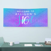 Modern Sweet 16 Blauwgroen Paarse Glitter Geperson Spandoek (Beurs)