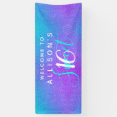 Modern Sweet 16 Blauwgroen Paarse Glitter Geperson Spandoek (Verticaal)