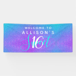 Modern Sweet 16 Blauwgroen Paarse Glitter Geperson Spandoek