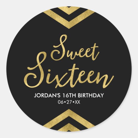 Modern Sweet 16 Faux Gold Chevron geometrisch Ronde Sticker (Voorkant)