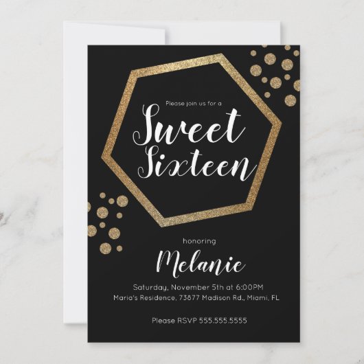 Modern Sweet 16 Glitter Faux Gold Geometric Bars Kaart (Voorkant)