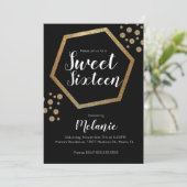 Modern Sweet 16 Glitter Faux Gold Geometric Bars Kaart (Staand voorkant)
