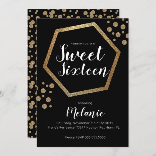 Modern Sweet 16 Glitter Faux Gold Geometric Bars Kaart (Voorkant / Achterkant)