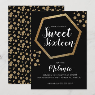 Modern Sweet 16 Glitter Faux Gold Geometric Bars Kaart
