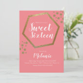 Modern Sweet 16 Glitter Faux Gold Geometric Bars Kaart (Staand voorkant)