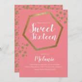 Modern Sweet 16 Glitter Faux Gold Geometric Bars Kaart (Voorkant / Achterkant)