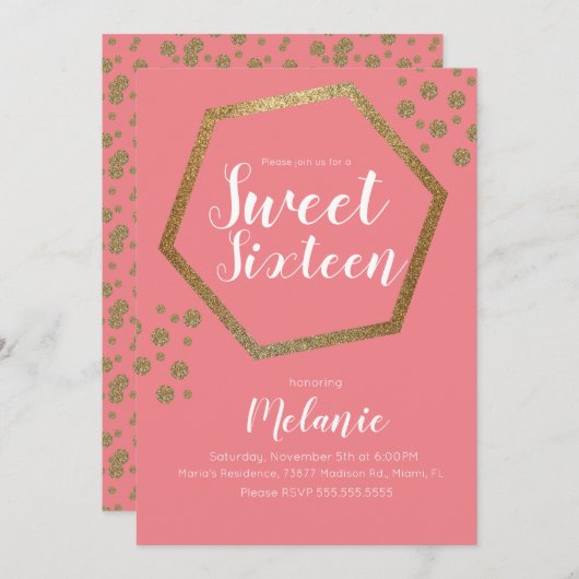 Modern Sweet 16 Glitter Faux Gold Geometric Bars Kaart (Voorkant / Achterkant)