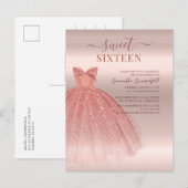 Modern Sweet 16 Glitter Script Roos Gold Birthday Uitnodiging Briefkaart (Voorkant / Achterkant)