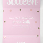 Modern Sweet 16 Gold Pink Stippen Drieluik Uitnodiging (Binnenkant midden)