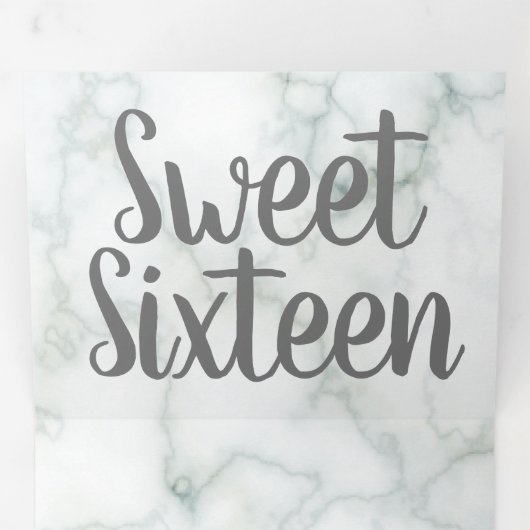 Modern Sweet 16 Marmer en Grijs Drieluik Uitnodiging (Binnenzijde eerst)