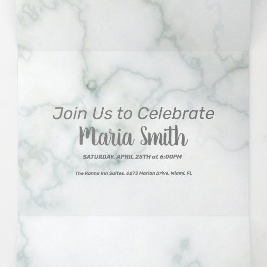 Modern Sweet 16 Marmer en Grijs Drieluik Uitnodiging (Binnenkant midden)