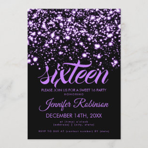 Modern Sweet 16 Paarse Midnight Glam Kaart