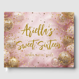 Modern sweet 16 pink gold balloons gastenboek