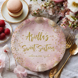 Modern sweet 16 pink gold balloons papieren bordje