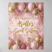 Modern sweet 16 pink gold balloons welcome poster (Voorkant)