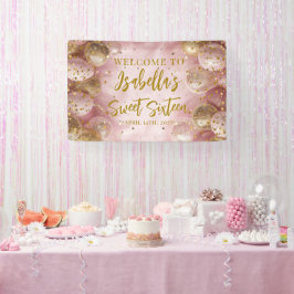 Modern sweet 16 pink gold balloons welcome spandoek