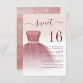 Modern Sweet 16 Roos Gold Glitter Drips Script Kaart (Voorkant / Achterkant)