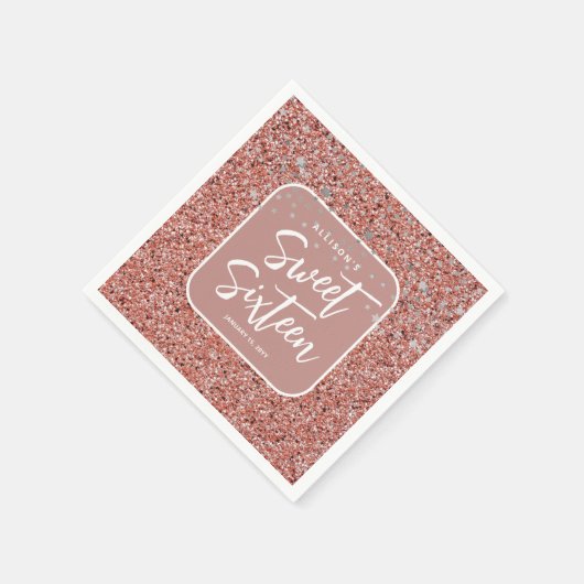 Modern Sweet 16 Roos Gold Glitter Gepersonaliseerd Servet (Hoek)