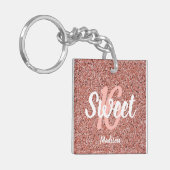 Modern Sweet 16 Roos Gold Glitter Gepersonaliseerd Sleutelhanger (Voorkant Links)