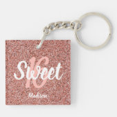 Modern Sweet 16 Roos Gold Glitter Gepersonaliseerd Sleutelhanger (Achterkant)