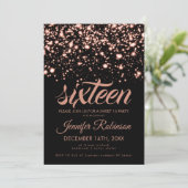 Modern Sweet 16 Roos Gold Midnight Glam Kaart (Staand voorkant)