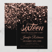 Modern Sweet 16 Roos Gold Midnight Glam Kaart (Voorkant / Achterkant)