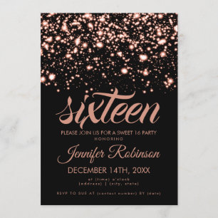 Modern Sweet 16 Roos Gold Midnight Glam Kaart