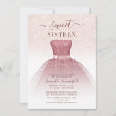 Modern Sweet 16 Roos Gold Script Glitter Birthday Kaart (Voorkant)