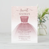 Modern Sweet 16 Roos Gold Script Glitter Birthday Kaart (Staand voorkant)