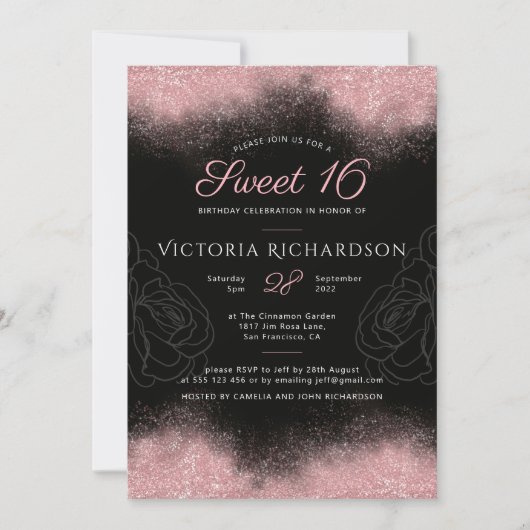 Modern Sweet 16 Roze Glitter Sparkle Classy Chic Kaart (Voorkant)