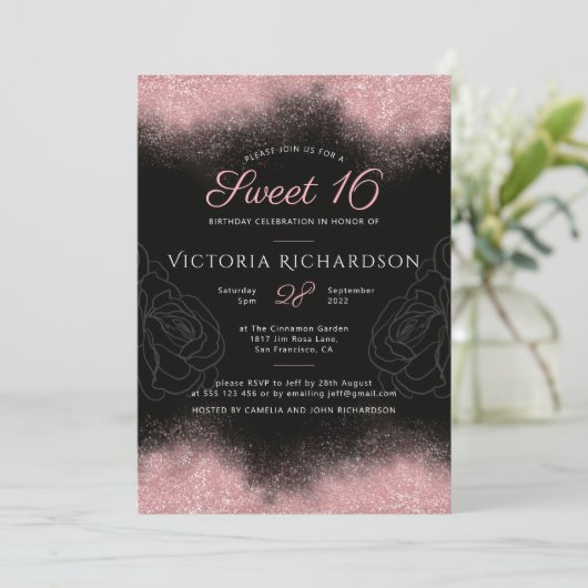 Modern Sweet 16 Roze Glitter Sparkle Classy Chic Kaart (Staand voorkant)