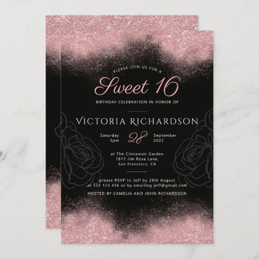 Modern Sweet 16 Roze Glitter Sparkle Classy Chic Kaart (Voorkant / Achterkant)