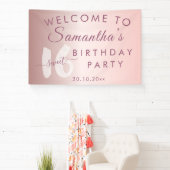 Modern Sweet 16 Roze Metallic Verjaardag Spandoek (Insitu)