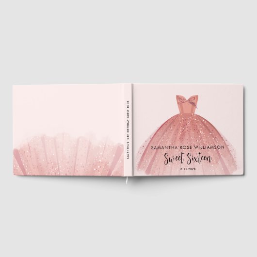 Modern Sweet 16 Script Dress Verjaardag Custom Gastenboek (Volledig)