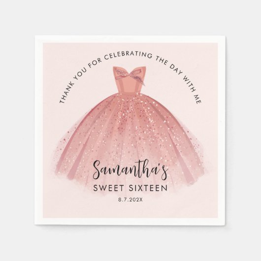 Modern Sweet 16 Script Dress Verjaardag Custom Pap Servet (Voorkant)