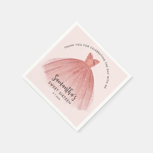 Modern Sweet 16 Script Dress Verjaardag Custom Pap Servet (Hoek)