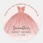 Modern Sweet 16 Script Dress Verjaardag Dank u Ronde Sticker (Voorkant)