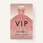 Modern Sweet 16 Script Dress Verjaardag VIP Badge (Voorkant)