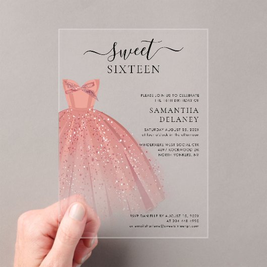 Modern Sweet 16 Script Verjaardag Acryl Uitnodigingen (Insitu (Draagbaar))