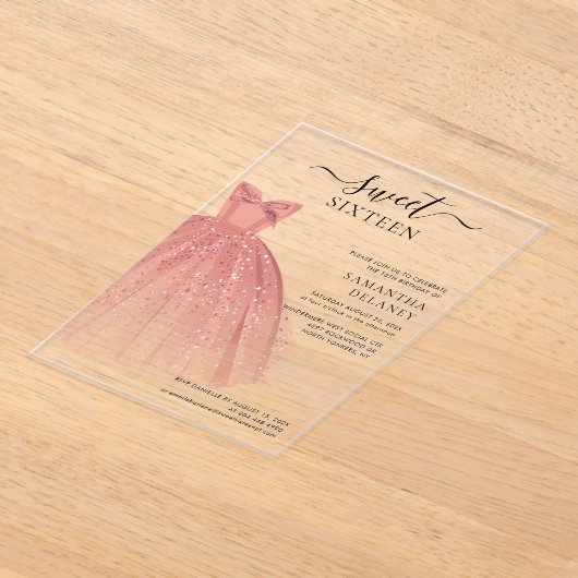 Modern Sweet 16 Script Verjaardag Acryl Uitnodigingen (Laagn)