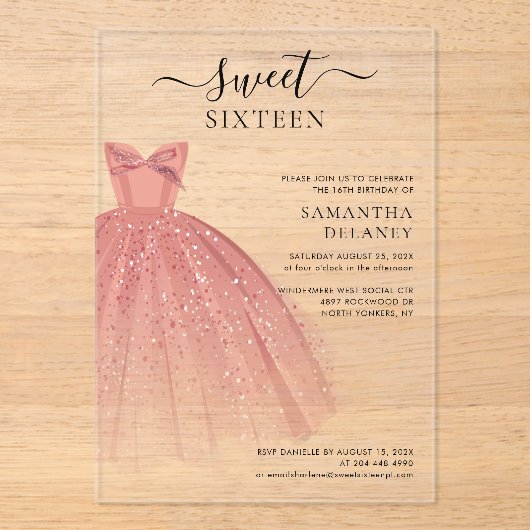 Modern Sweet 16 Script Verjaardag Acryl Uitnodigingen (Voorkant)