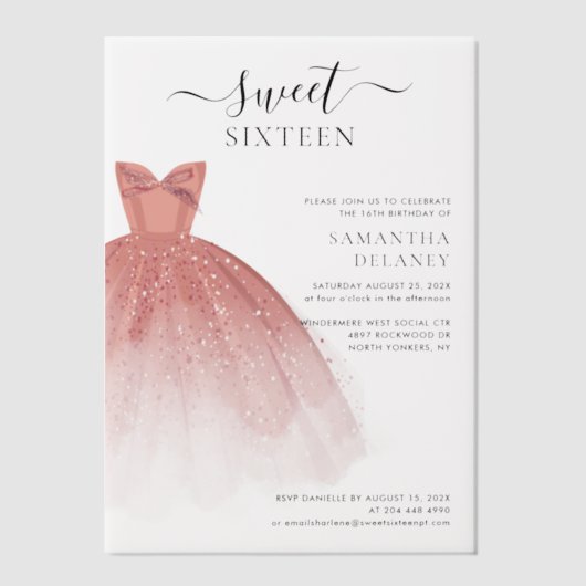 Modern Sweet 16 Script Verjaardagsfeest Vellum Uitnodigingen (Voorkant)