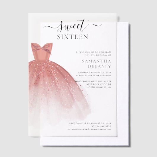 Modern Sweet 16 Script Verjaardagsfeest Vellum Uitnodigingen (Offset)