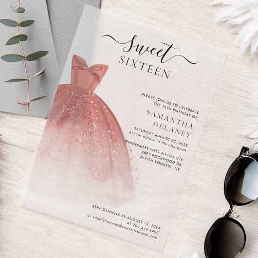 Modern Sweet 16 Script Verjaardagsfeest Vellum Uitnodigingen