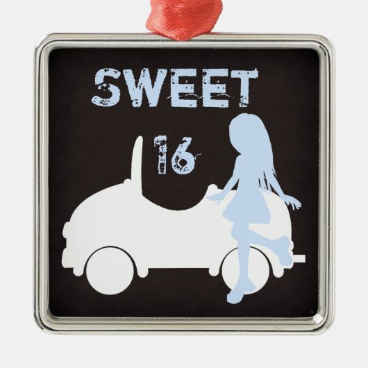 Modern Sweet 16 Silhouette Meisje en Auto Metalen Ornament (Voorkant)