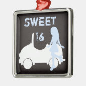 Modern Sweet 16 Silhouette Meisje en Auto Metalen Ornament (Links)