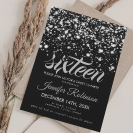 Modern Sweet 16 Silver & Black Midnight Glam Kaart