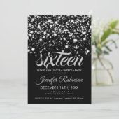 Modern Sweet 16 Silver & Black Midnight Glam Kaart (Staand voorkant)